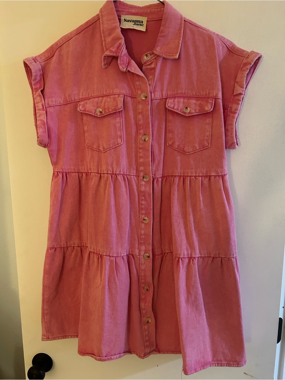 Savanna Jane Pink Tiered Button-Front Casual Dress